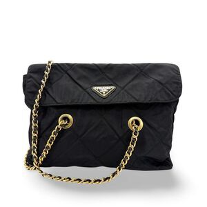 Prada Quilted Nylon Chain Shoulder Bag Black
